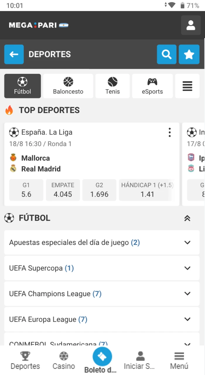 Elige tu juego o deporte favorito en Megapari.