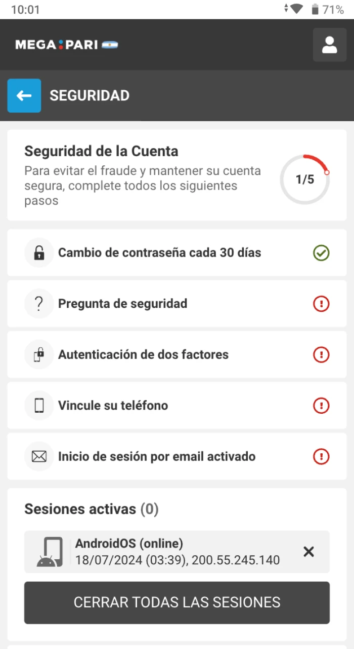 Verificación de su cuenta Megapari por motivos de seguridad.