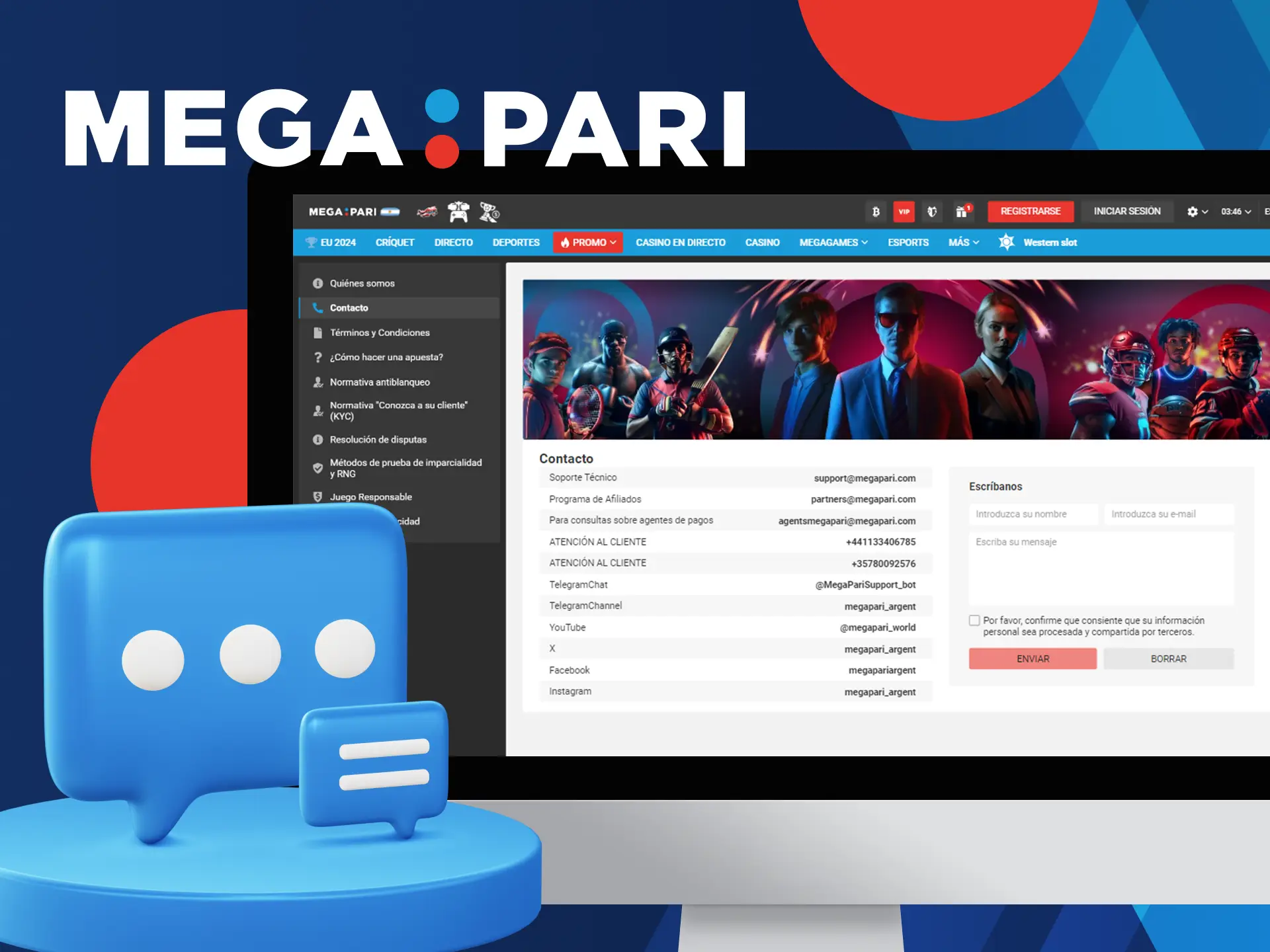 Cuales son las formas de contactar al soporte en el sitio web del casino en linea Megapari.