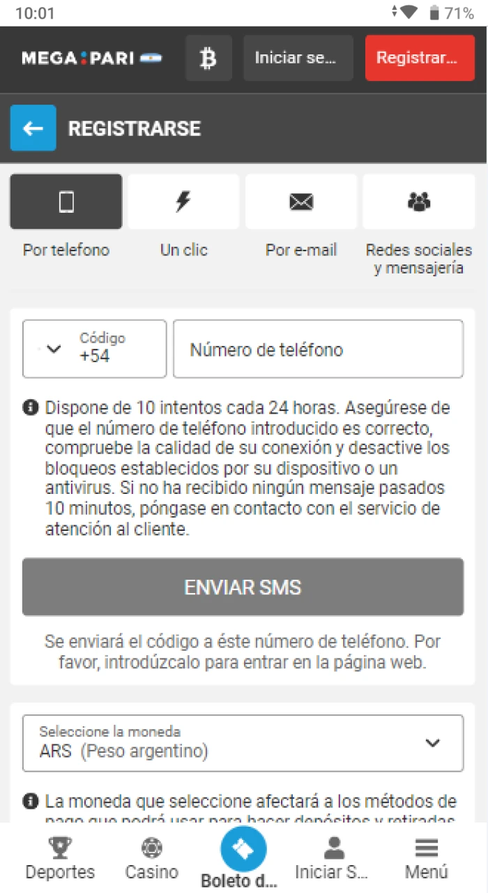 Cuales son los metodos de registro en el sitio web del casino en linea Megapari.