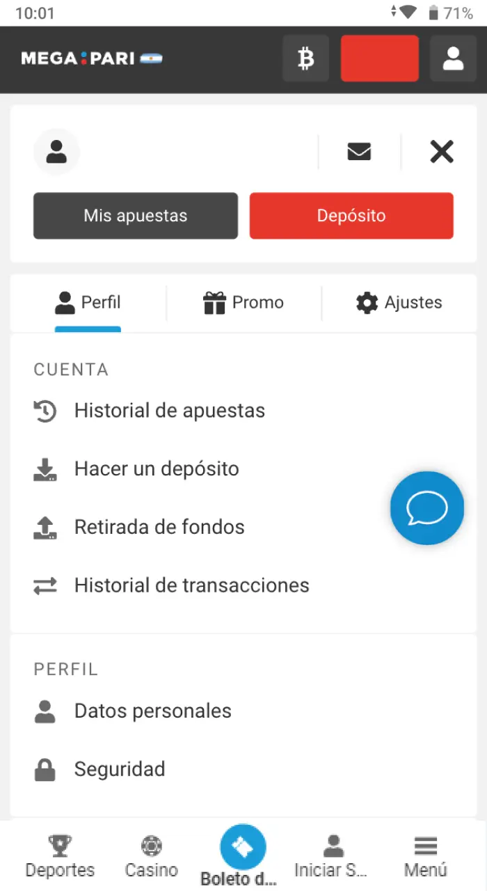 Seleccione la opción Depositar en la configuración de su cuenta Megapari.