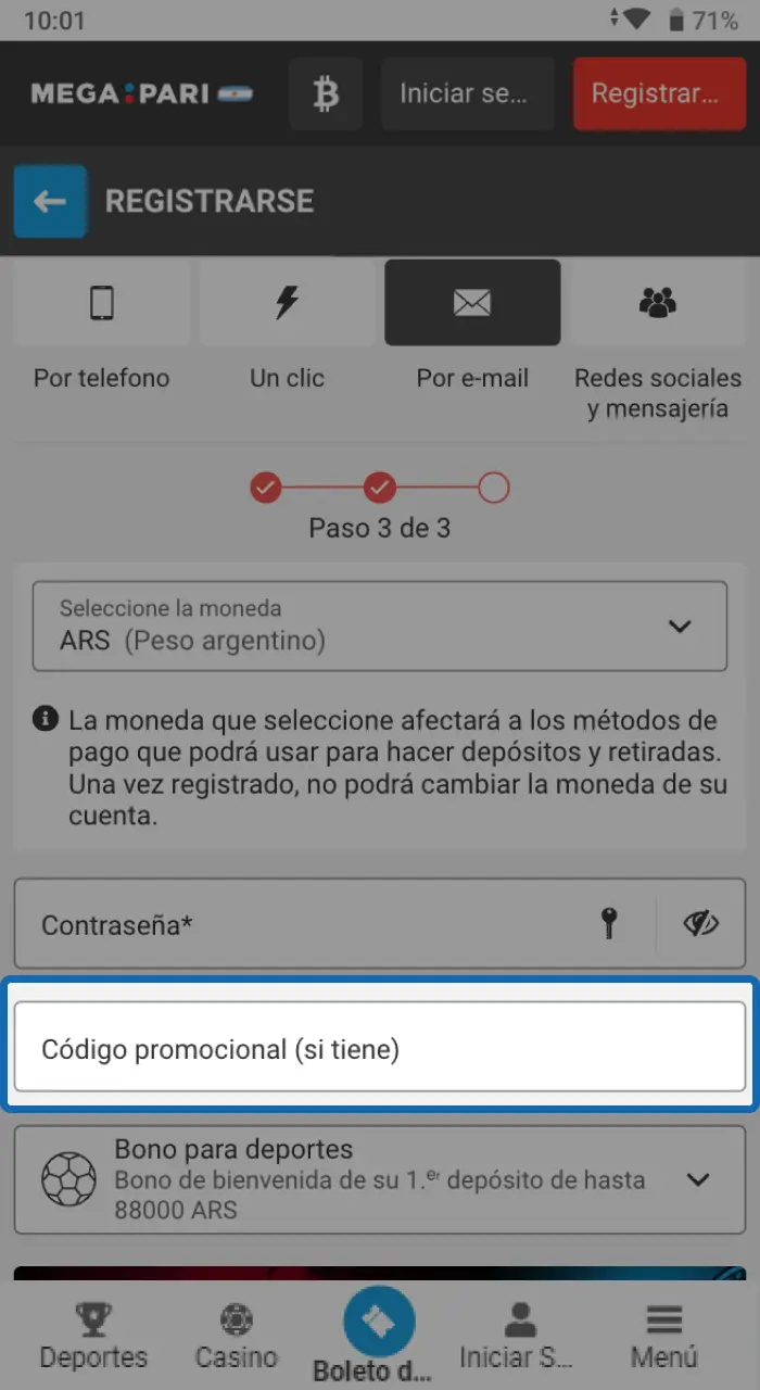 Utilice el código promocional para obtener bonificaciones en Megapari.