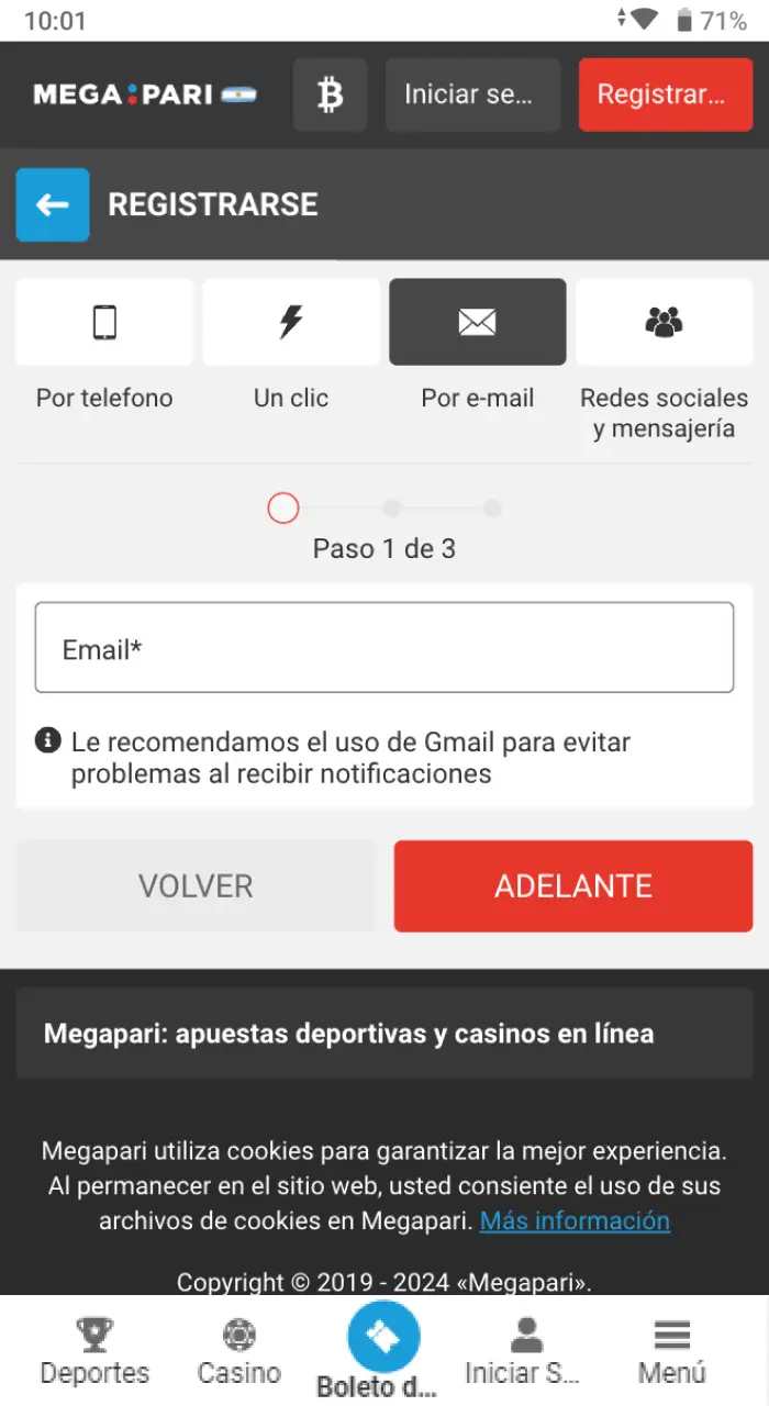 Rellena el formulario de registro de Megapari con los datos requeridos.