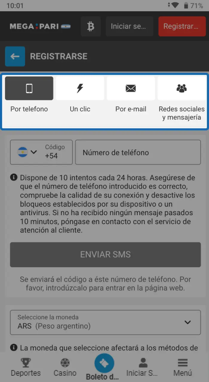 Elija la opción de registro en Megapari que más le convenga.