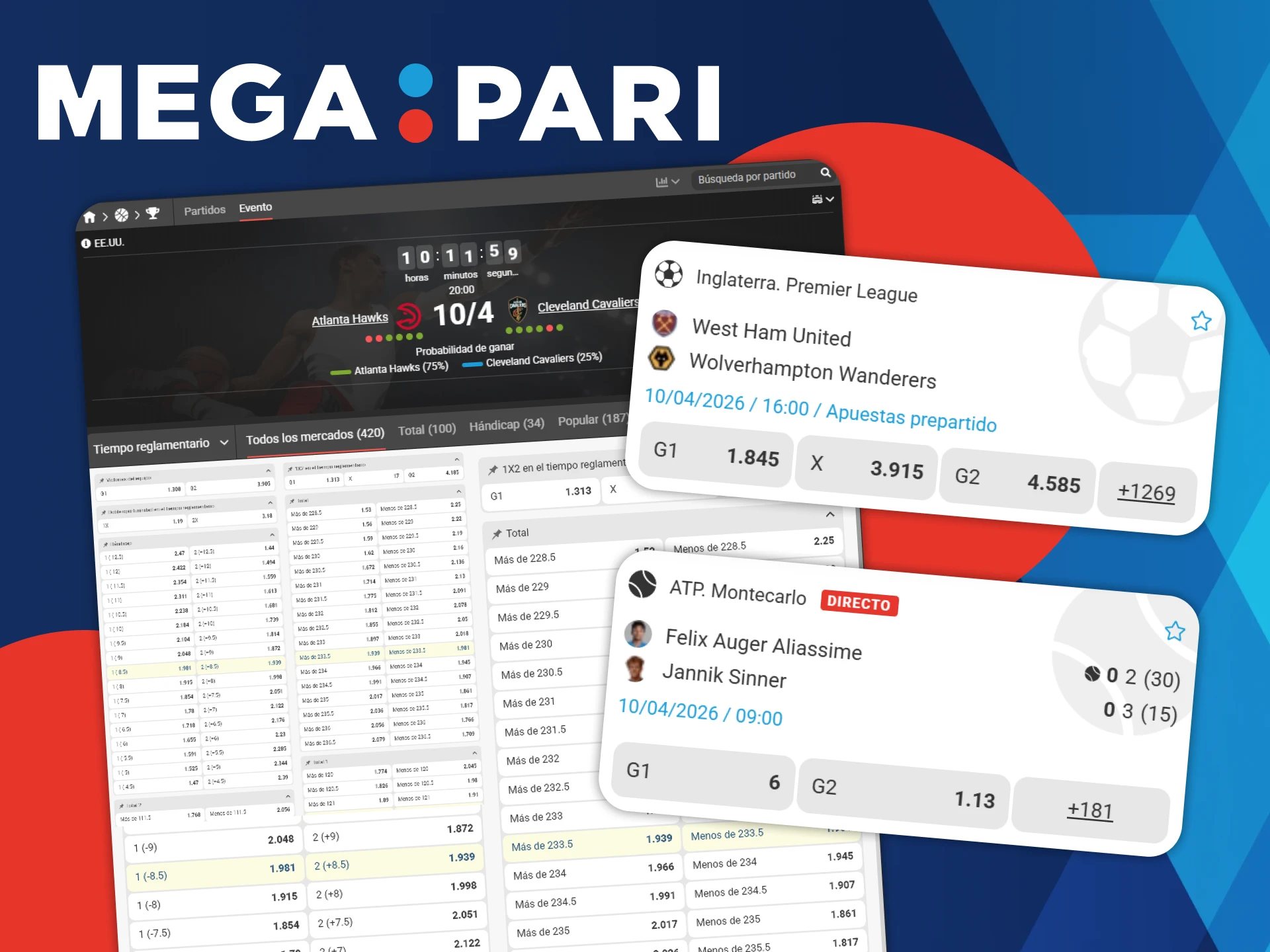 Haz tus apuestas en los miles de eventos deportivos mensuales de Megapari Official.