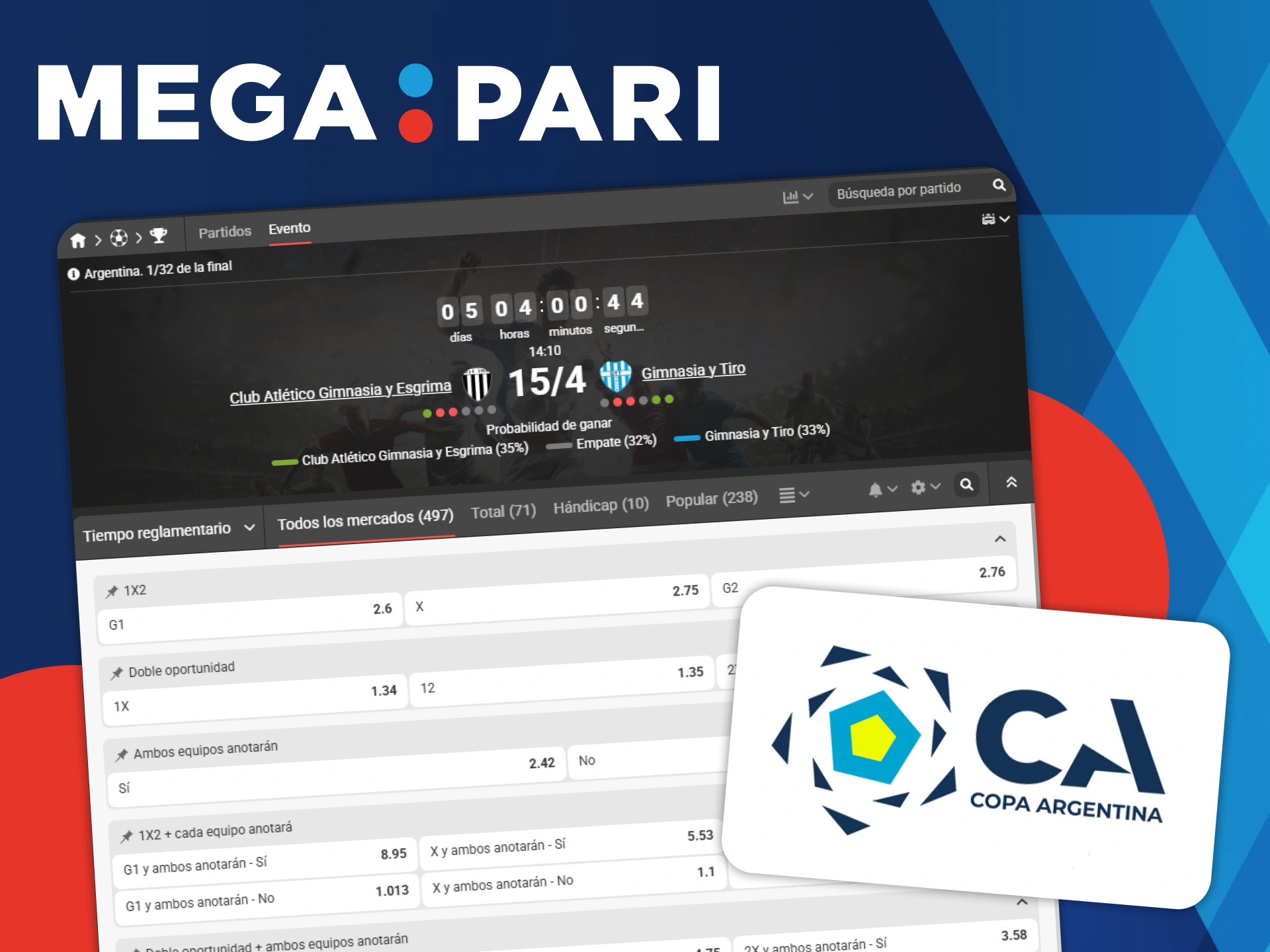 Apuesta en la Copa Argentina y busca la victoria en Megapari.