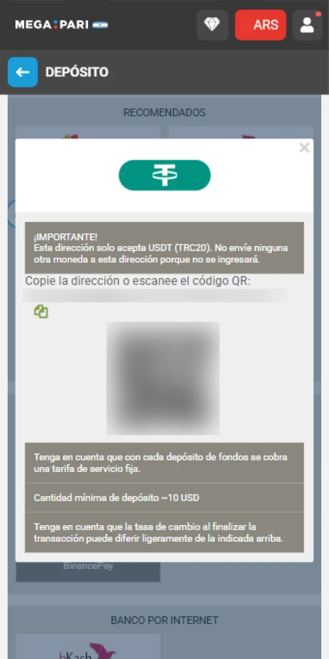 Realizá un depósito con criptomonedas para jugar ahora en Megapari.
